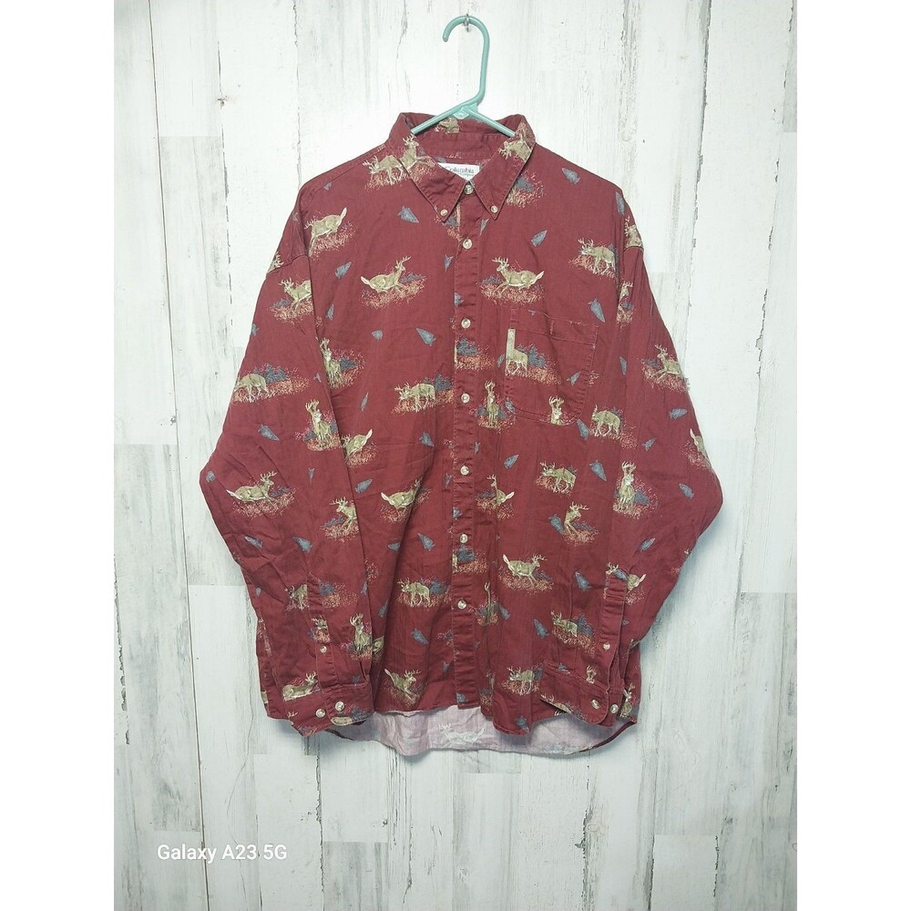 Columbia Shirt Mens XL Deer Wildlife Print Button Down Cotton Outdoors
